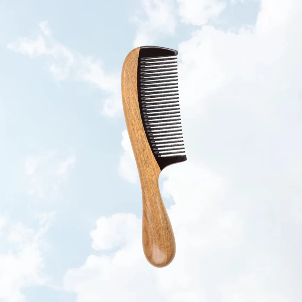 

Hair Comb Horn Natural Wood Beard Tooth Shape Bamboo Teethed Anti-Static Round Handle