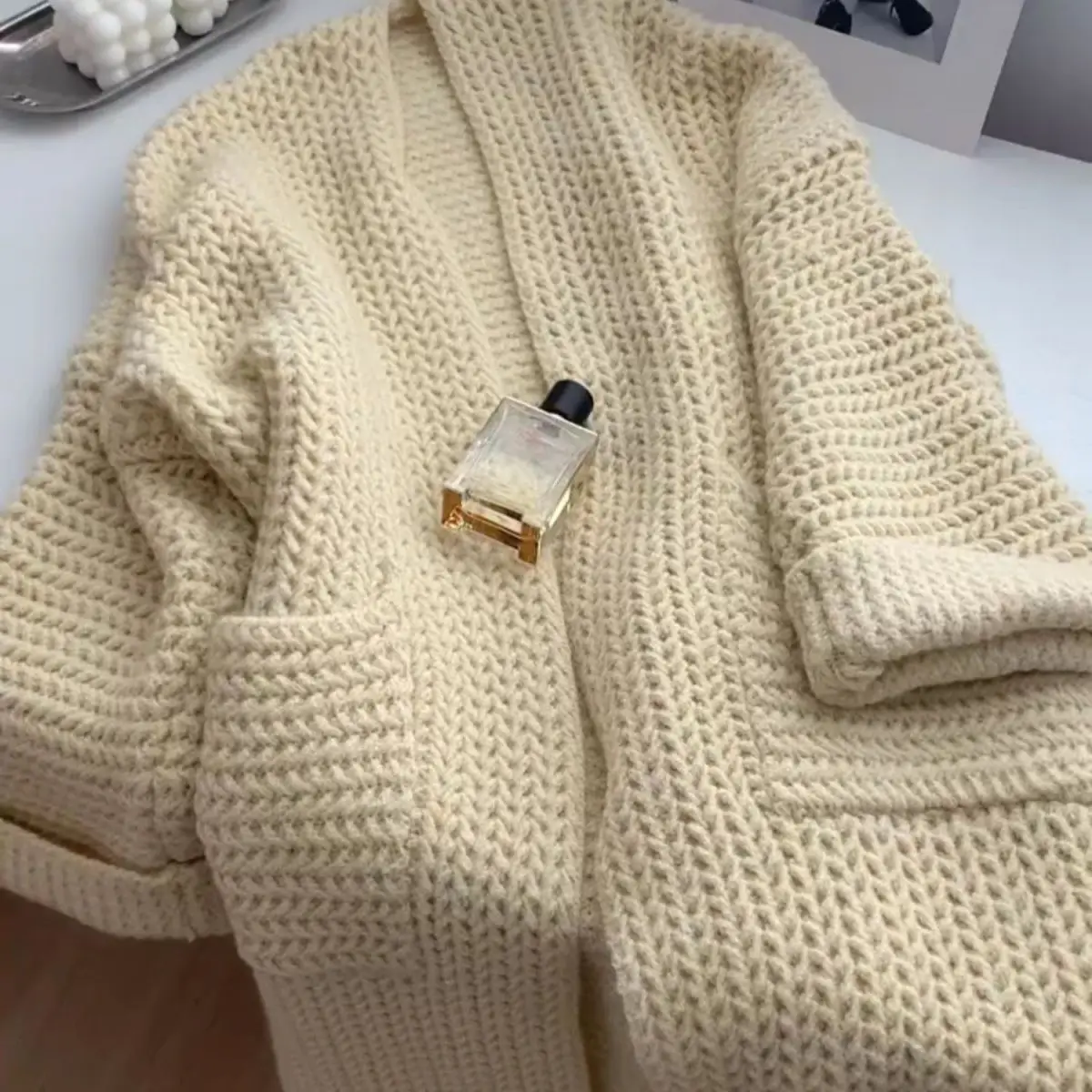 

Knitted Long Cardigan for Women Autumn Casual Loose V-Neck Sweater Coats Ladies Elegant Solid Jumper with Pocket Suit Jackets