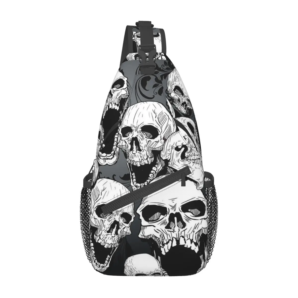 Death Skull Gothic Crossbody Sling Bags Small Chest Bag Shoulder Backpack Daypack for Hiking Outdoor Cycling Bag