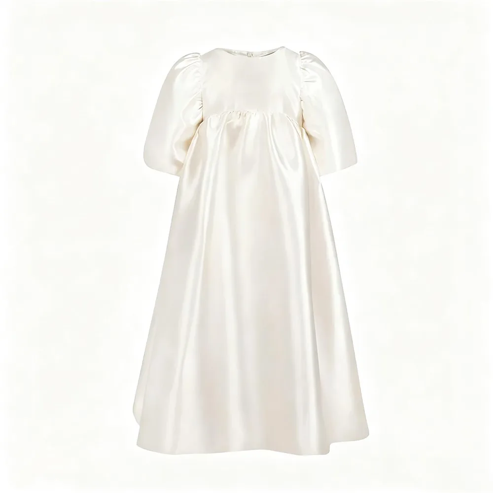

Elegant Satin Flower Girl Wedding Dress Bow Back Puffy Princess Birthday Party Prom Dress Sacrament Customized