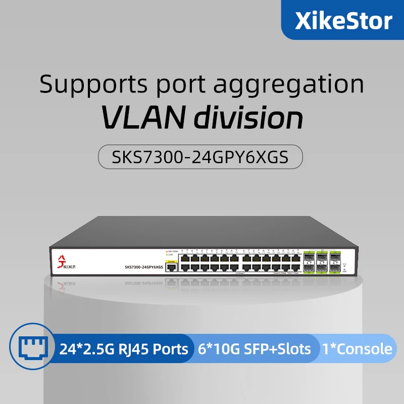 XikeStor 30 Ports 2.5G L2 Managed Ethernet Switch 24*2.5G RJ45 6*10G SFP+ Support VLAN Division/Port Aggregation Plug and Play