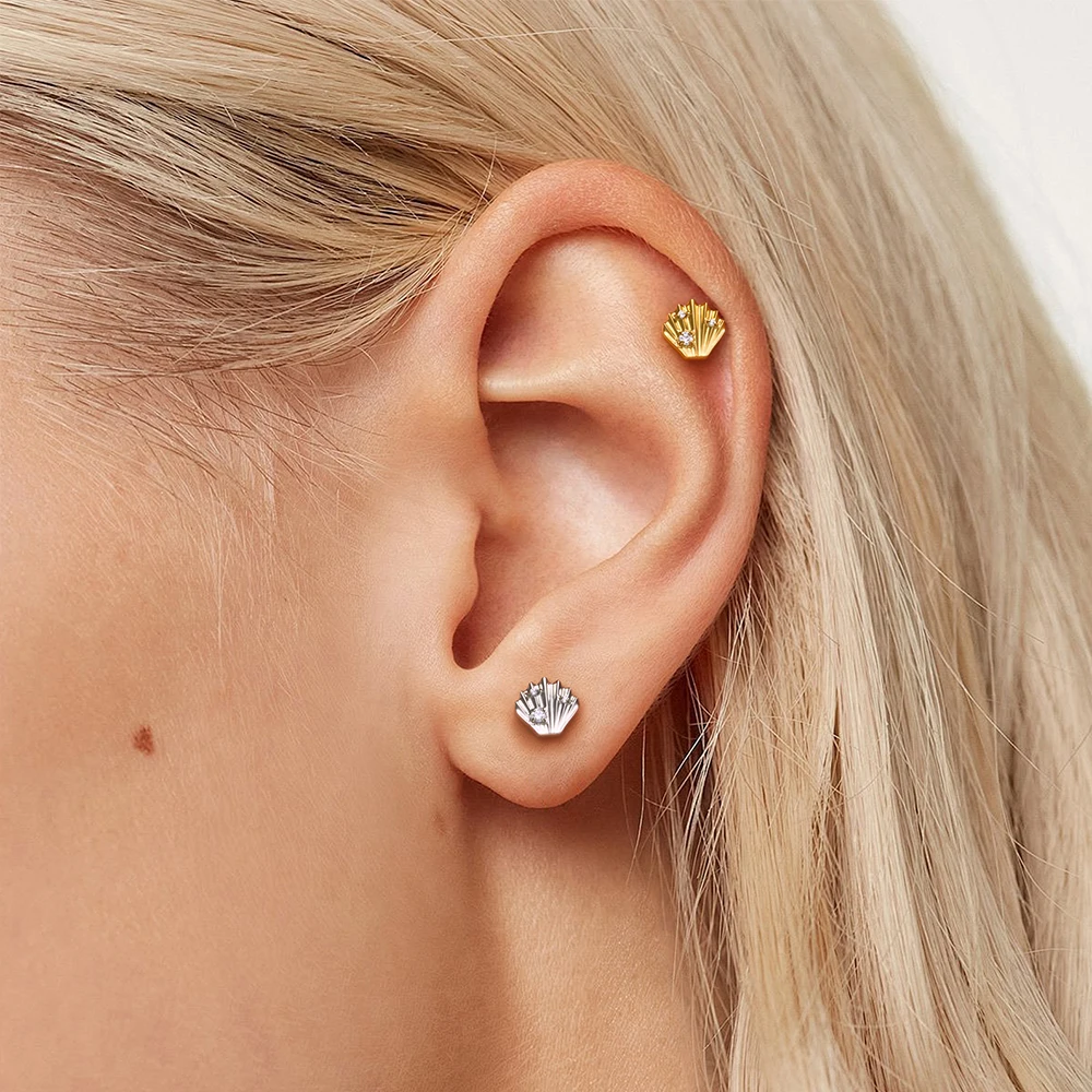 ASTM F136 Titan Muschel-Ohrstecker 16G CZ Flacher Rücken Labret Lippenstecker Helix Knorpel Tragus Ohrläppchen Ohrpiercing Schmuck – Detail 23