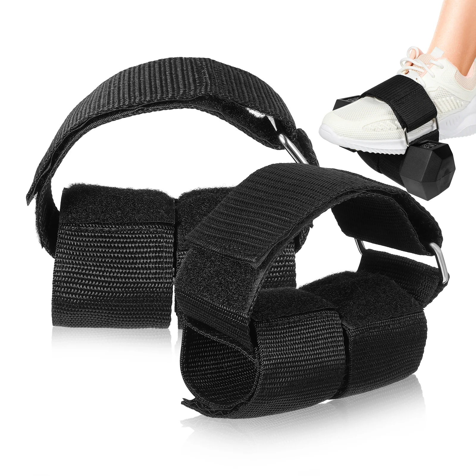 2 Pcs Ankle Straps for Dumbbell Barbell Workout Black Woven Tape Adjustable Size Fitness Cuffs Home Gym Equipment Leg Hamstring