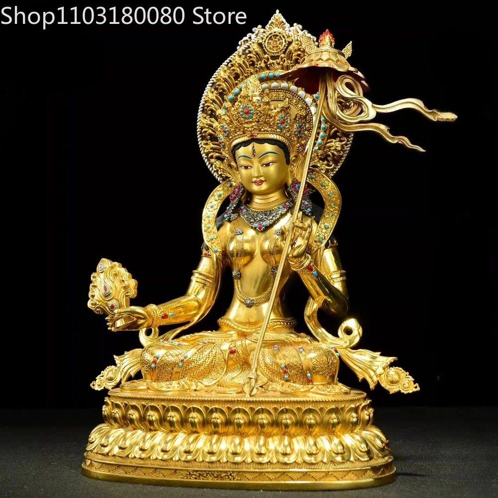 27cm Copper gilding inlay Ushnisha Sita Tapatra statue The great white umbrella Buddha Mother  sculpture