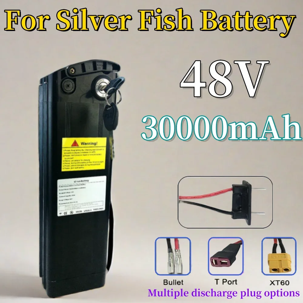 

48V 30Ah Lithium ion Ebike Battery Pack for Silver Fish Style Electric Bike Battery with Aluminum Case Anti-theft Lock+Charger