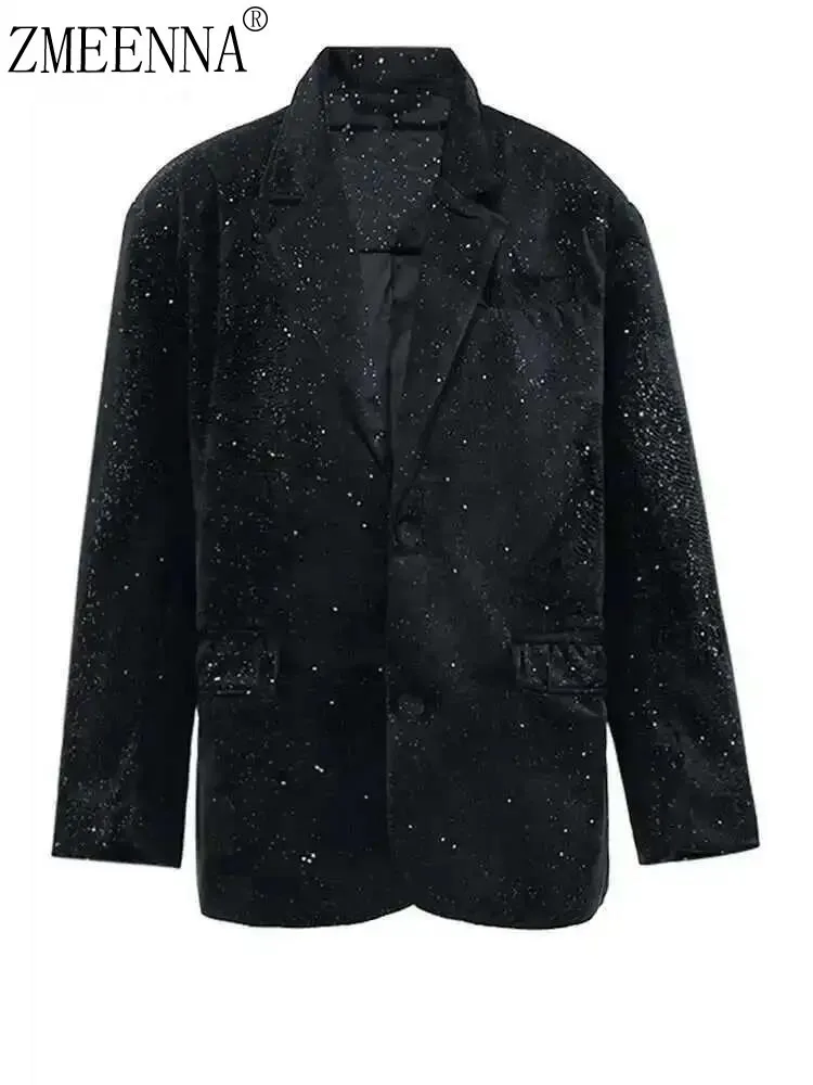 

ZMEENNA Black Sparkle Blazer Jacket Shimmering Sequin Design One Button Closure Long Sleeve Suit Coat For Party Event ZM3276