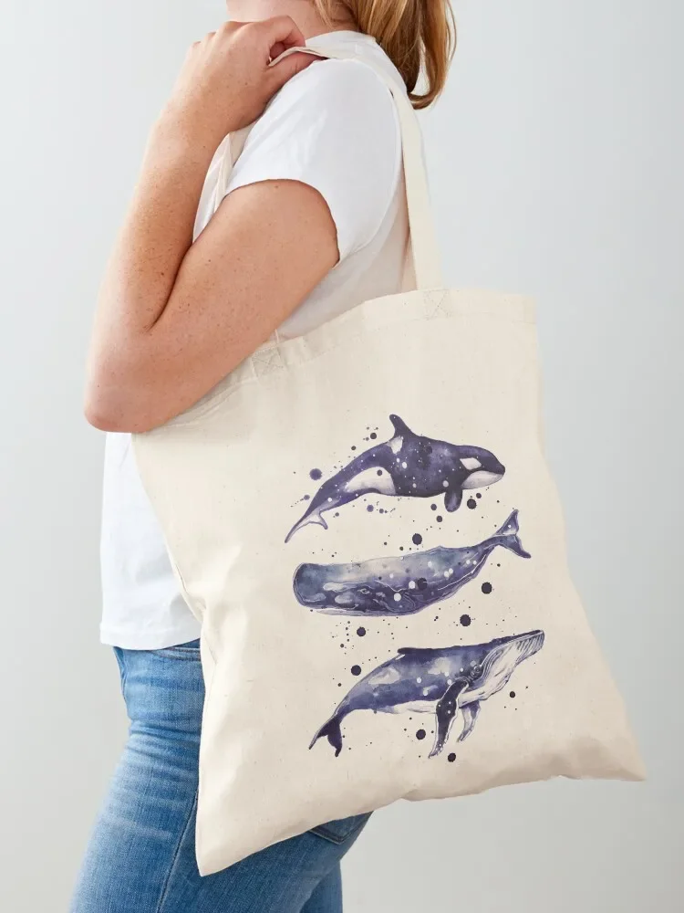 Watercolor Whale Trio in grey Tote Bag great bag Canvas shoulder bag