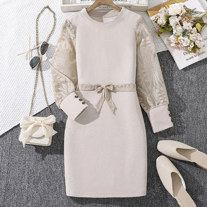 

Tween Girls Smock Dress Lace Long Sleeve Straight Dress Daily Casual Dress For Kids Girls 8-12 Years