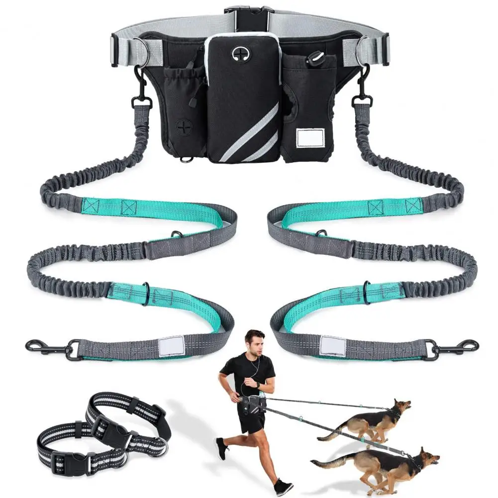 Pet Dog Cat Running Jogging Padded Waist Belt Reflective Strip Elastic Leash Perfect Walking Training Dog Leash Set Hands Free