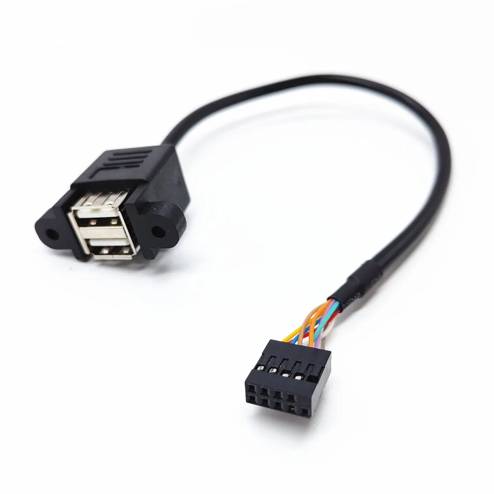 Dual USB 2.0 Type A Female to Motherboard 9 Pin Header Cable with Screw Panel mount Holes 30cm 50cm