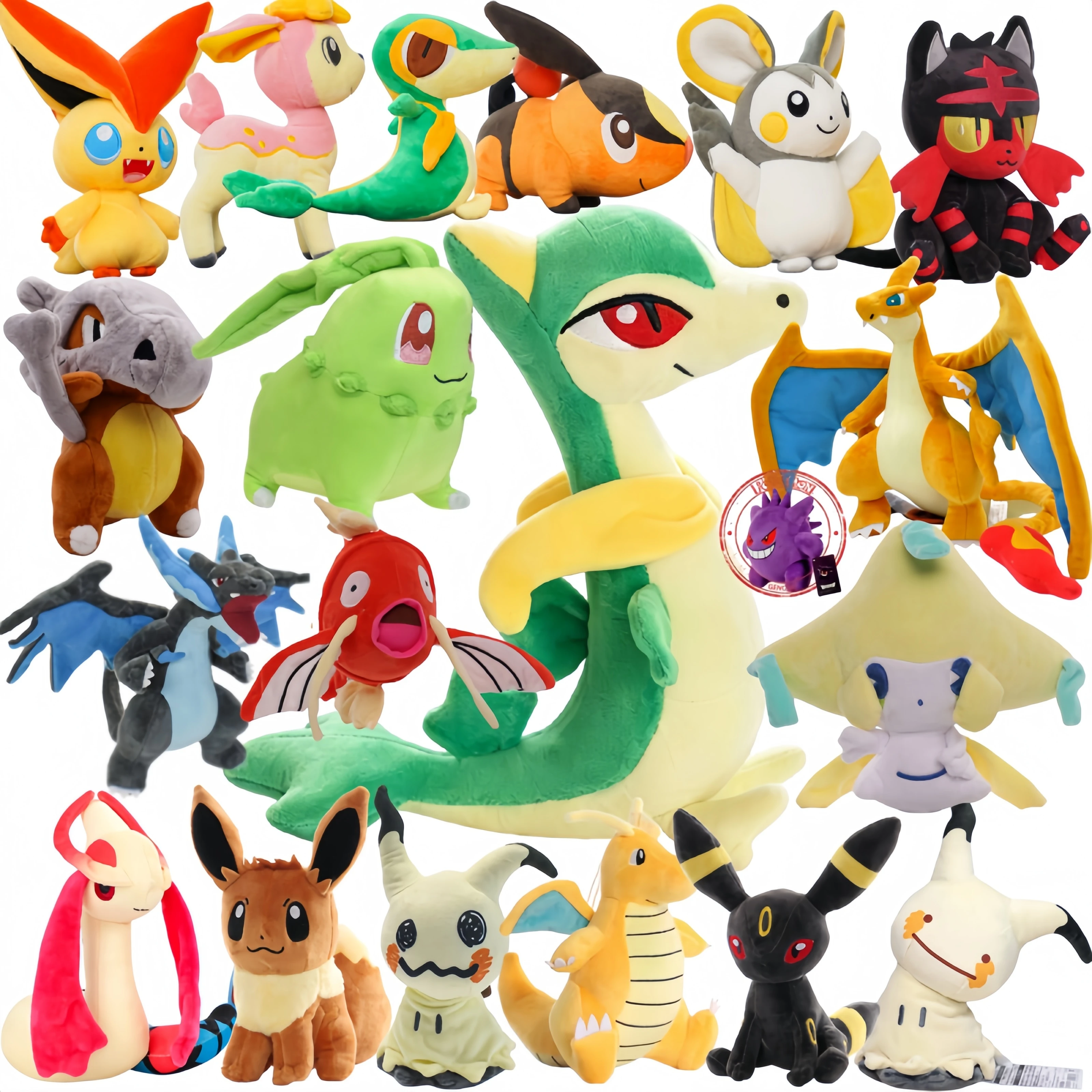 Image of Pokemon Servine Plüsch Pikachu Squirtle Charmander Bulbasaur Mimikyu Peluche Tepig Victini Nivy Stoffpuppe Kawaii Spielzeug Hobbys