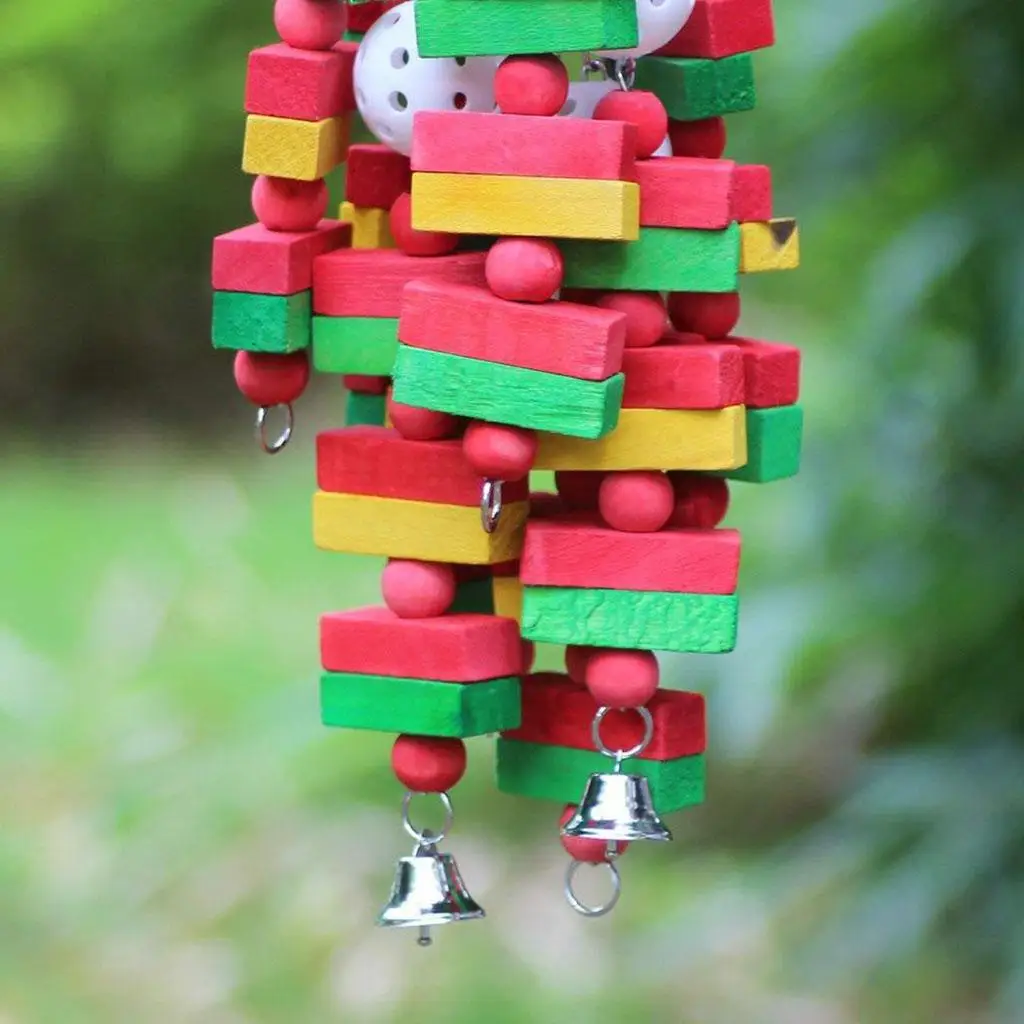 Wooden Block Parrot Toy Multi Layer Chewable Cascade Bell Bird Cage Accessories for Parrots Pet Birds