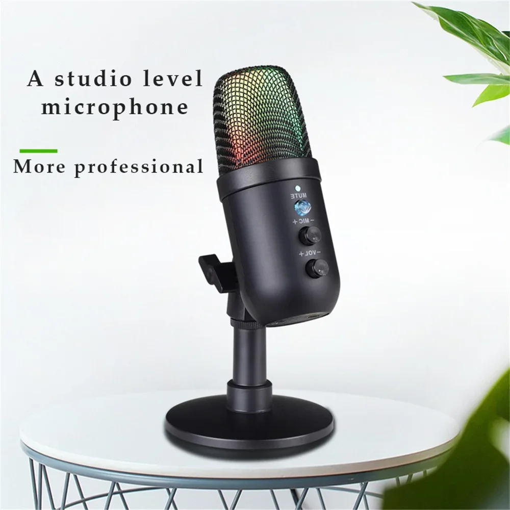 MU1000 USB Microphone Plug and Play RGB Condenser Microphone Monitor for Computer Recording Laptop Studio Game Singing Webcast