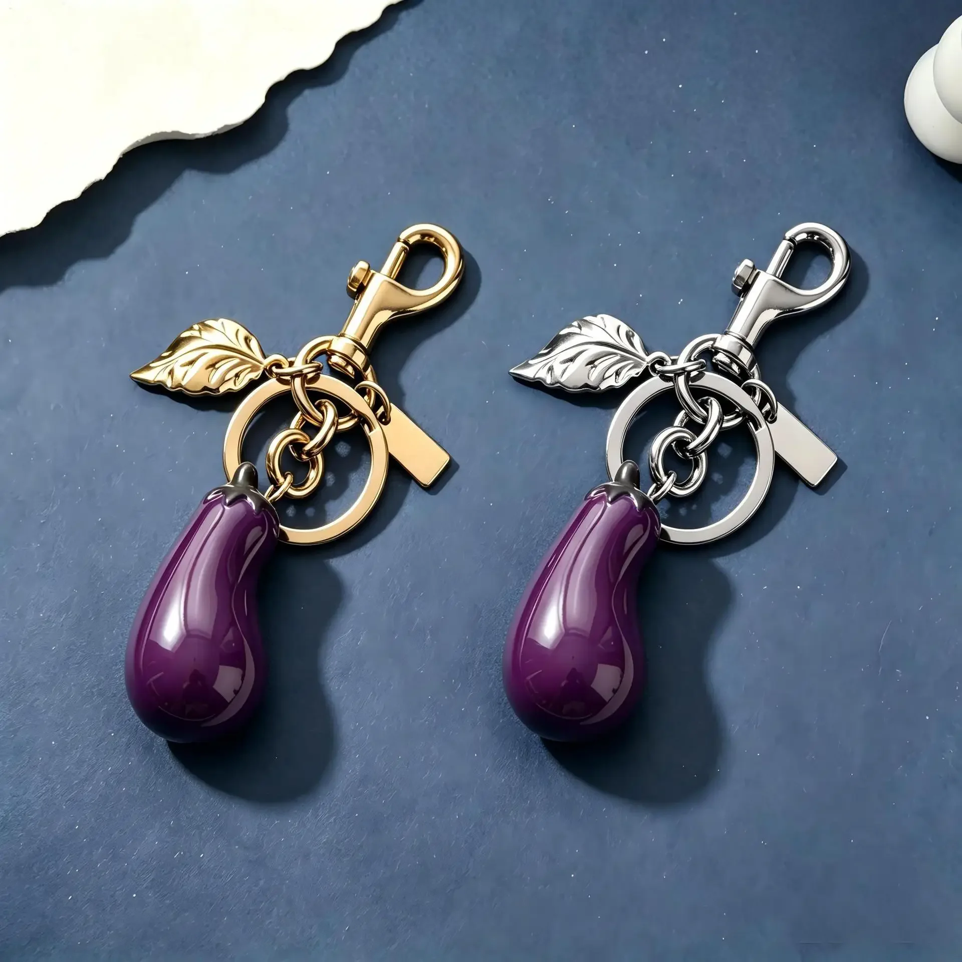 Eggplant Keychain Resin Purple Funny Purse Charm Cute Bag Accessory Gift For Women Girls Gen Z Trend Novelty Fashion Decoration