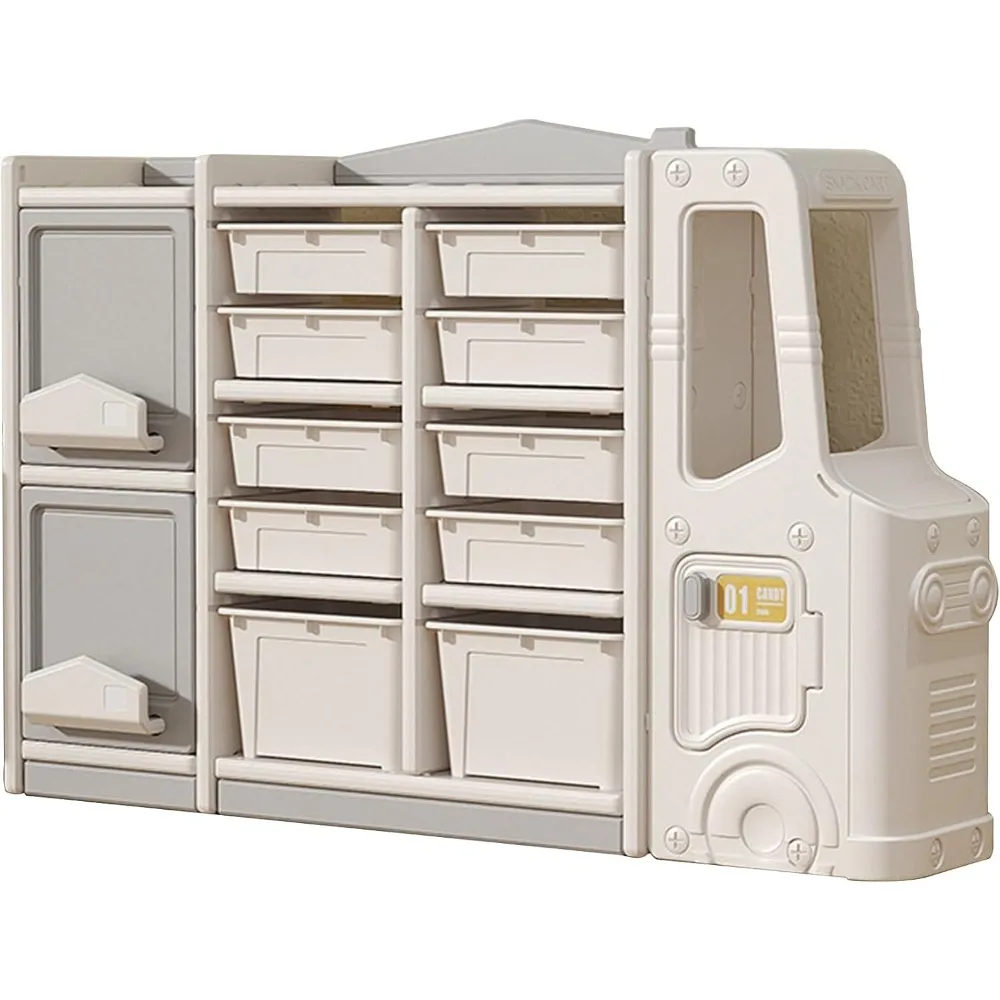 Kids Toy Organizer, Multi-Functional Bookshelf and Toy Box, Closed Cabinet and Pull-Out Drawer for Playroom, Children's Bedroom