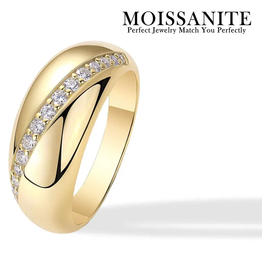 

8mm 18K Gold Plated Sterling Silver Comfort Fit Band Ring for Women, with Pave Set Moissanite Stones—Sleek and Timeless Design.