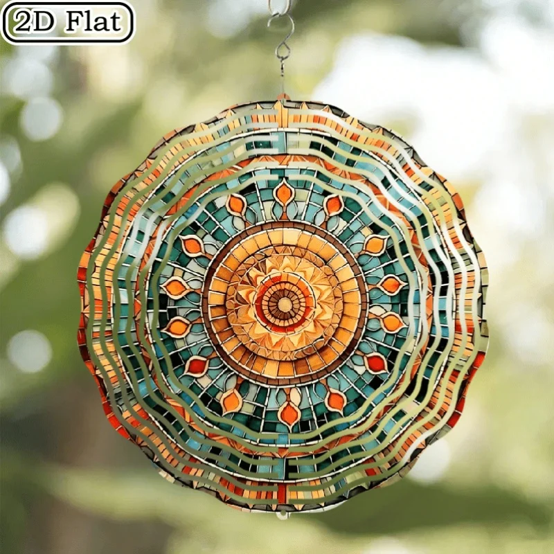 2D Flat 10 Inch Mandala Wind Spinner - 360 Swivel Iron Art for Garden Patio Yard Mother Day Graduation Housewarming Gift