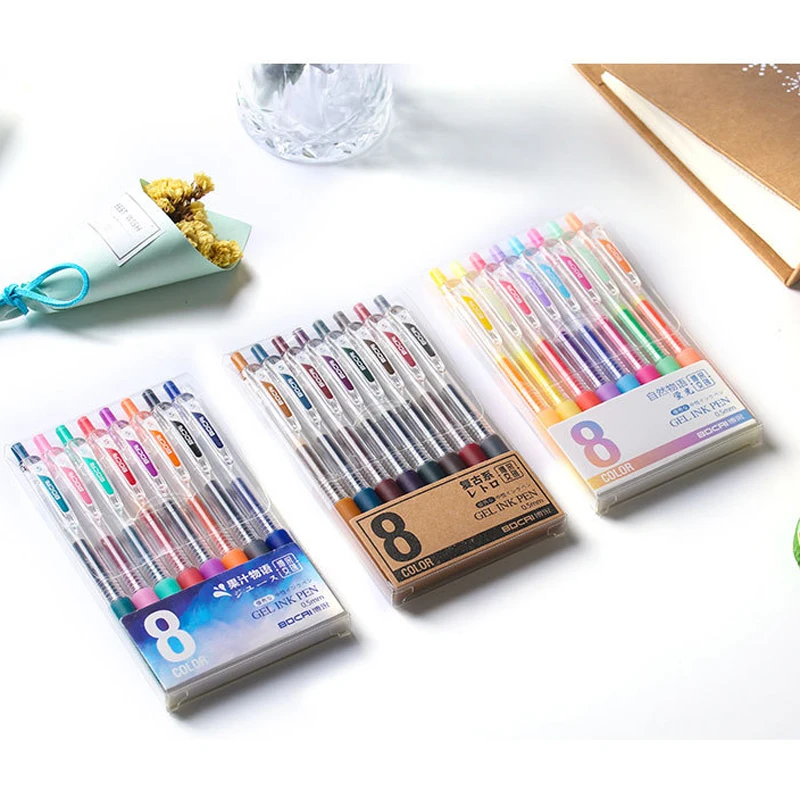 

8 Colors Gel Pen Retractable Bullet 0.5mm Refills Creative Colored Pen For Children Painting Graffiti Art Supply Stationery