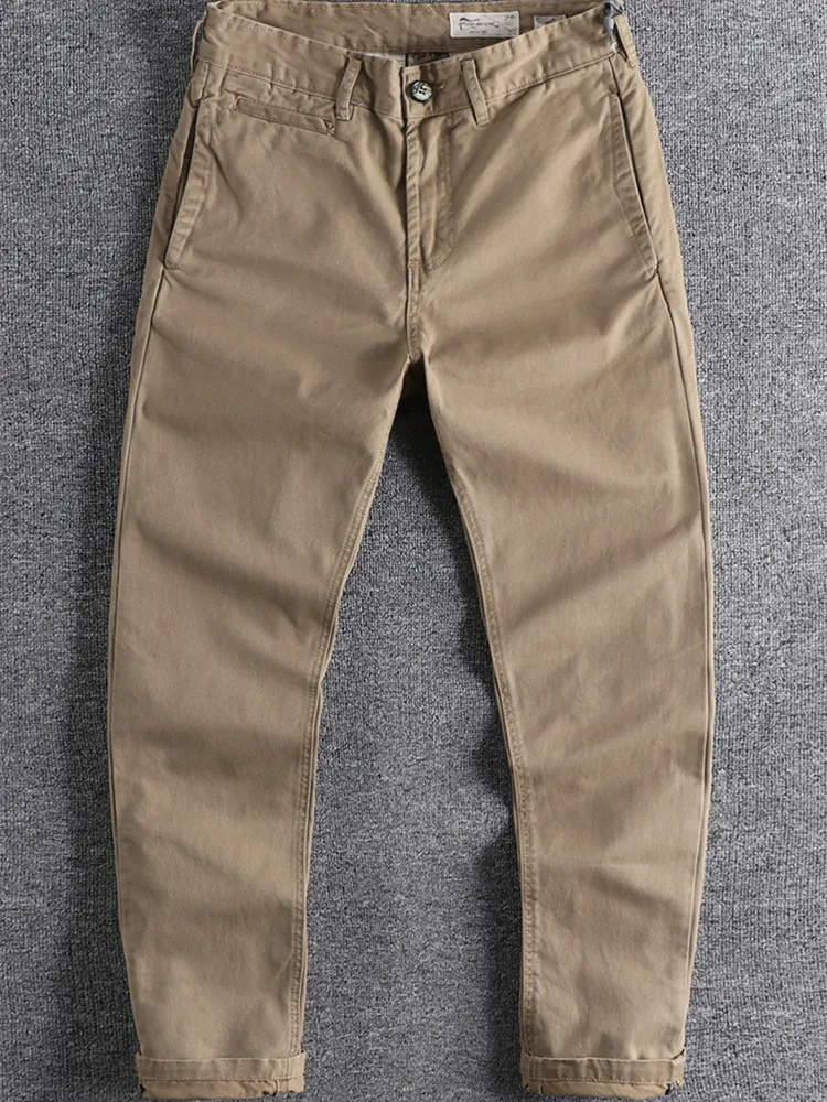 3316# Spring and Autumn New American Retro Woven Twill Cargo Pants Men\'s Simple 100% Cotton Washed Old Slim Straight Trousers