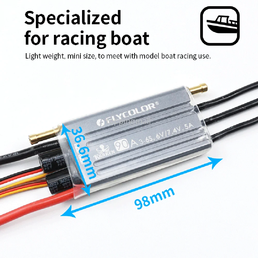 

FLYCOLOR KREKEN Boat ESC 40A 60A 90A 120A 150A Waterproof 3-6S 6V/7.4V BEC 2-way 32-bit Brushless Speed Controller for RC Racing