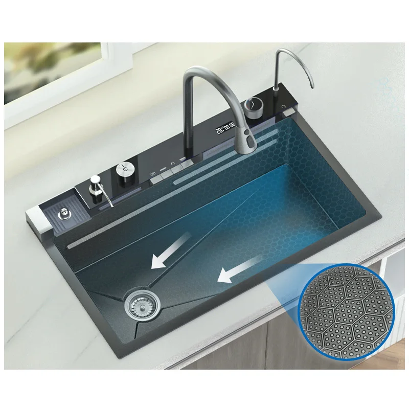 750*460mm Modern Multifunctional nano Large Sink Integrated Digital Display Faucet Set with Soap Dispenser Cup Washer