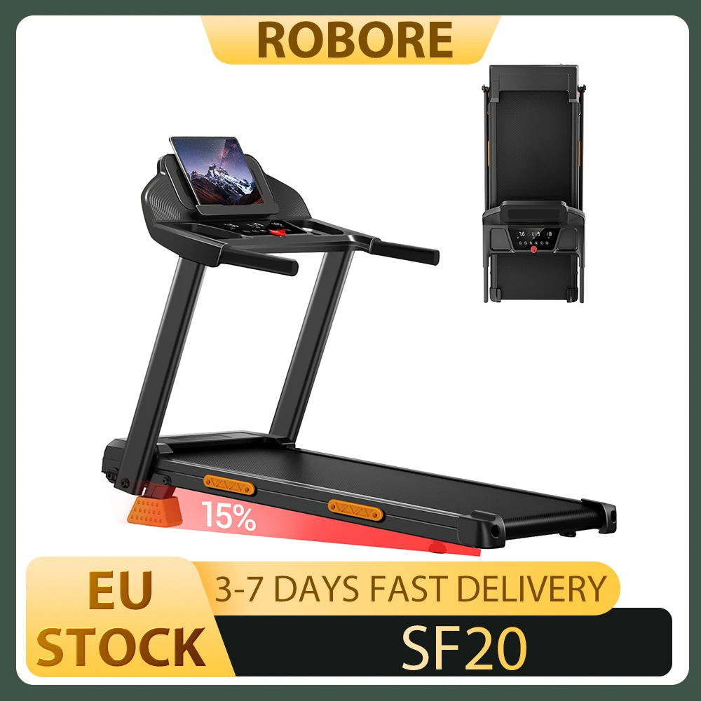 Tapis roulant pliable ROBORE SF20 avec inclinaison de 15 %, 12 km/h, avec accoudoirs, charge maximale 136 kg pour la maison et le bureau