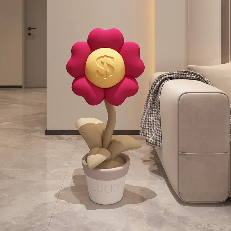 

Rich flower floor ornaments, living room sofa TV cabinet next to home decorations attract wealth