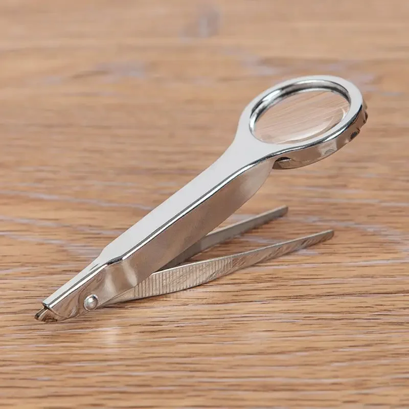 10X pinzette portatili lente d'ingrandimento lente d'ingrandimento portatile in acciaio inossidabile pinzette di precisione lente d'ingrandimento ottica