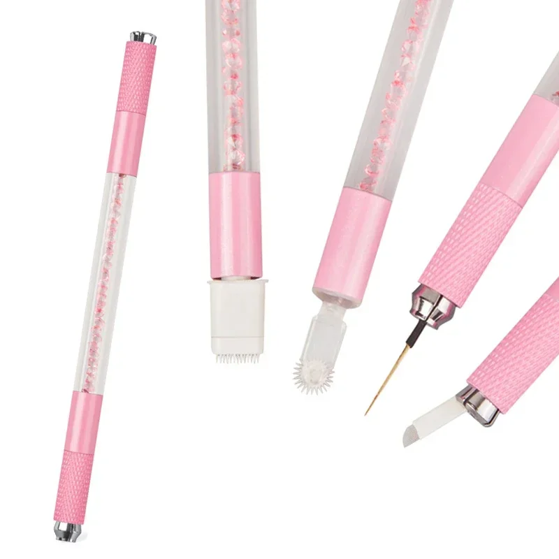 Manual Double Head Crystal Acrylic Tattoo Pen Fog Needles Round Needles Microblading Permanent MakeUp Tool Manual Pen 1pcs