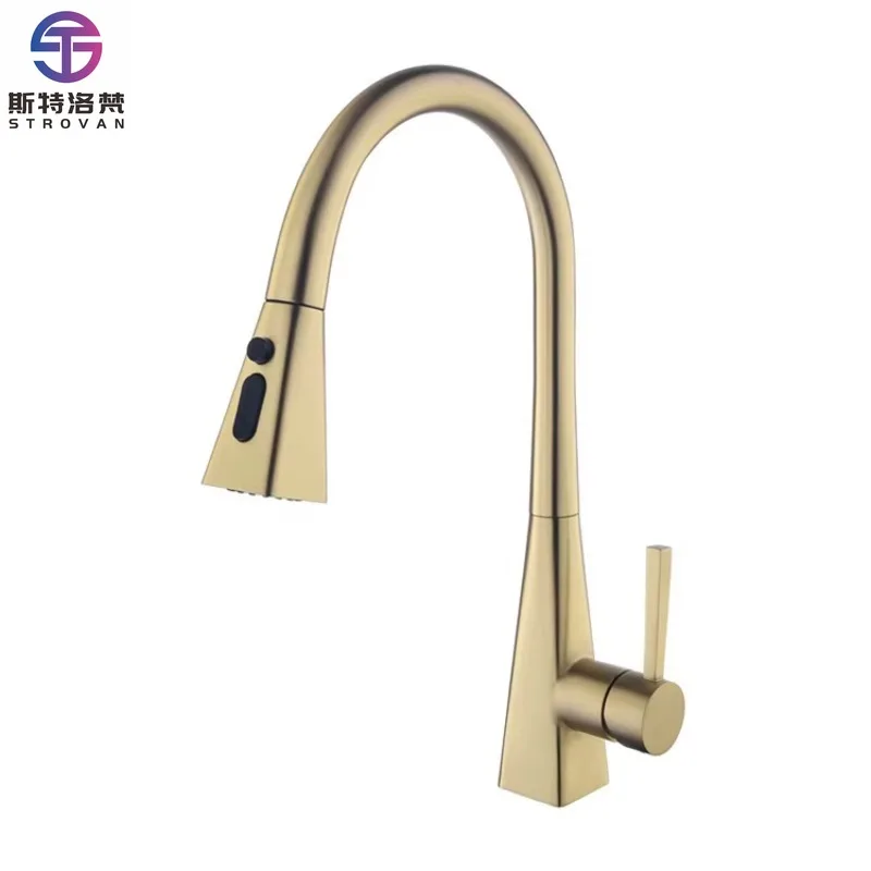 

Brushed Black and Gold 304 Stainless Steel Kitchen Sink Tap Faucets with Pull Down Sprayer