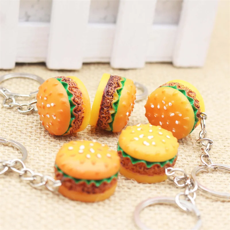 New Simulation Hamburger Key Chain Cute Resin Food Hamburger Pendant Bag Charm Food Bags Car Key Ring Lovely Keychain