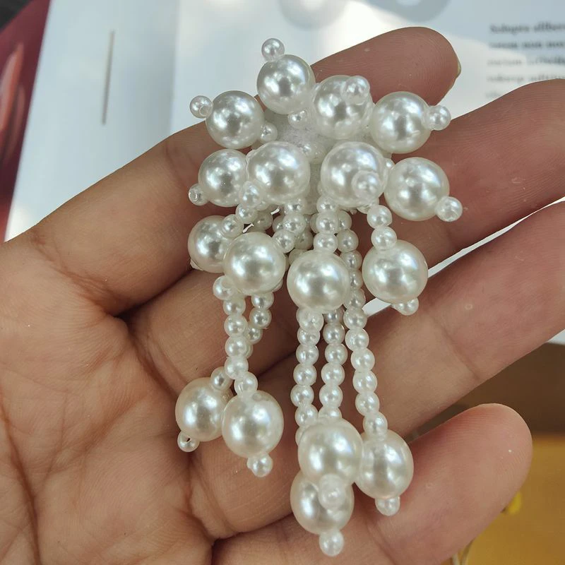 Pendant Earrings Imitation Pearl Tassel Beige Embroidered Shoes Handmade Beaded DIY Brooch Clothes Decoration Material