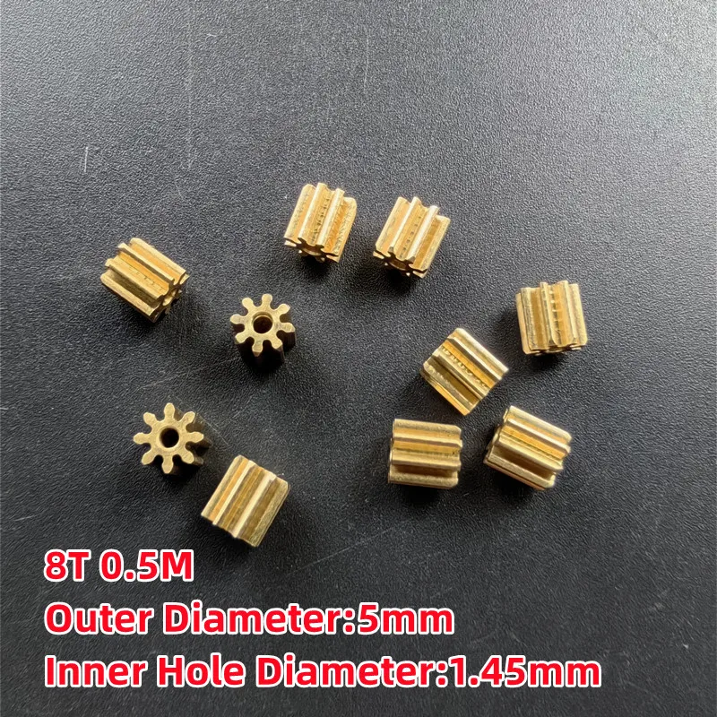 10 stks/partij 0.5M Modulus 8T Metaal Koper spur Messing Gear Pinion Spindel Onderdelen Gear Assembly Fit 2mm as Motor