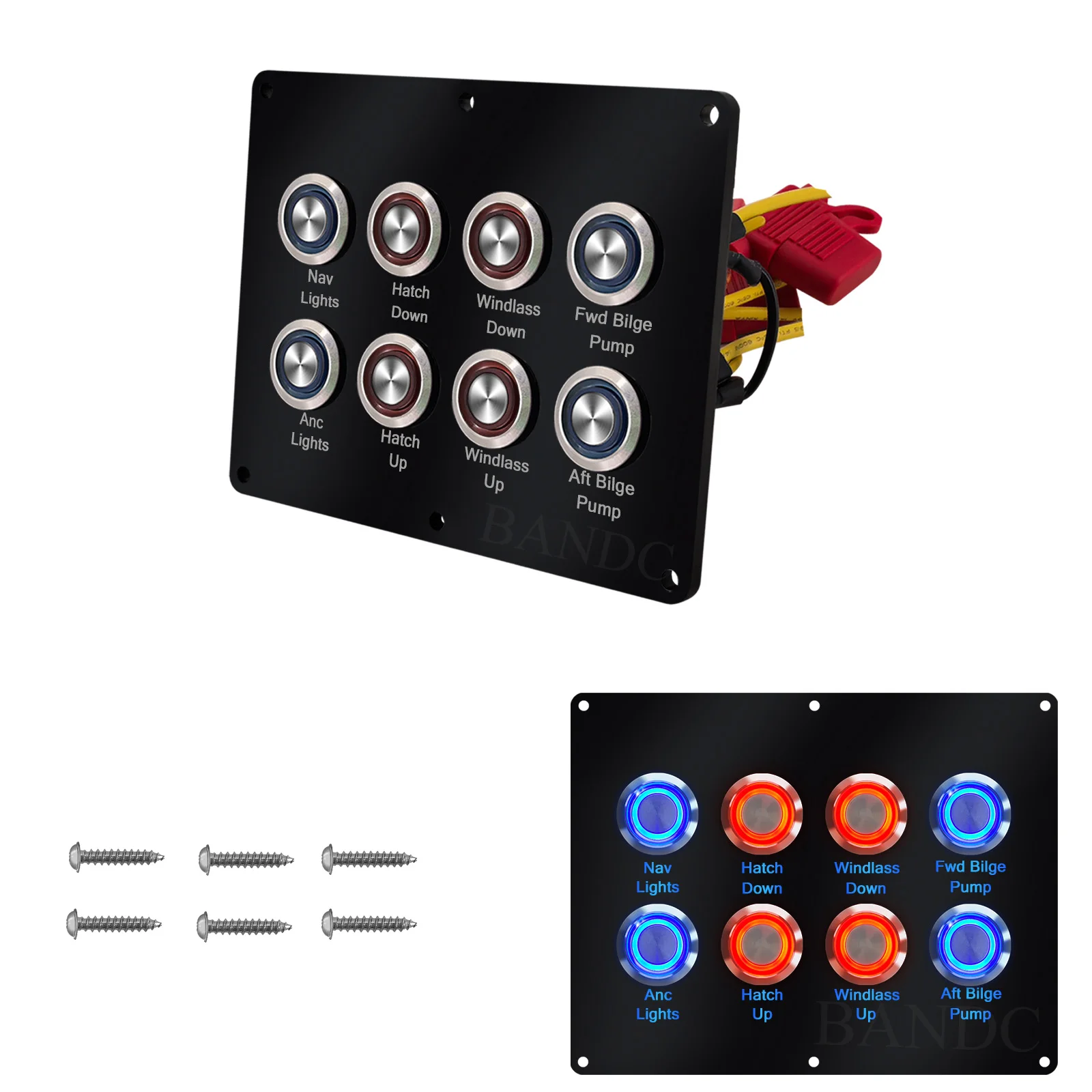 12V Push Switch Panel with 15A Standard Fuse Holders Latching/Momentary Button For Marine Ship RV Camper Truck Dashboard DIY