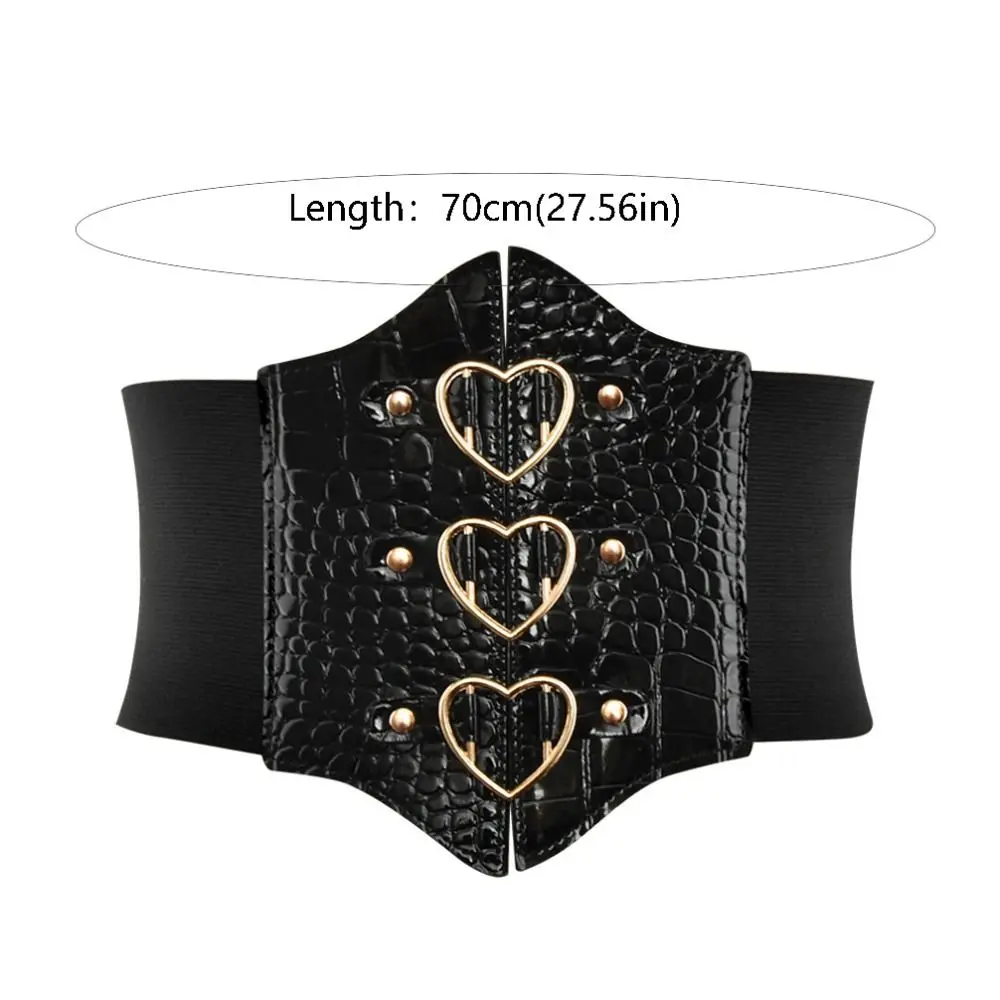 Personality PU Leather Love Buckle Cummerbunds High Waist Dress Girdle Female Waistband Elastic Wide Waist Belt Women