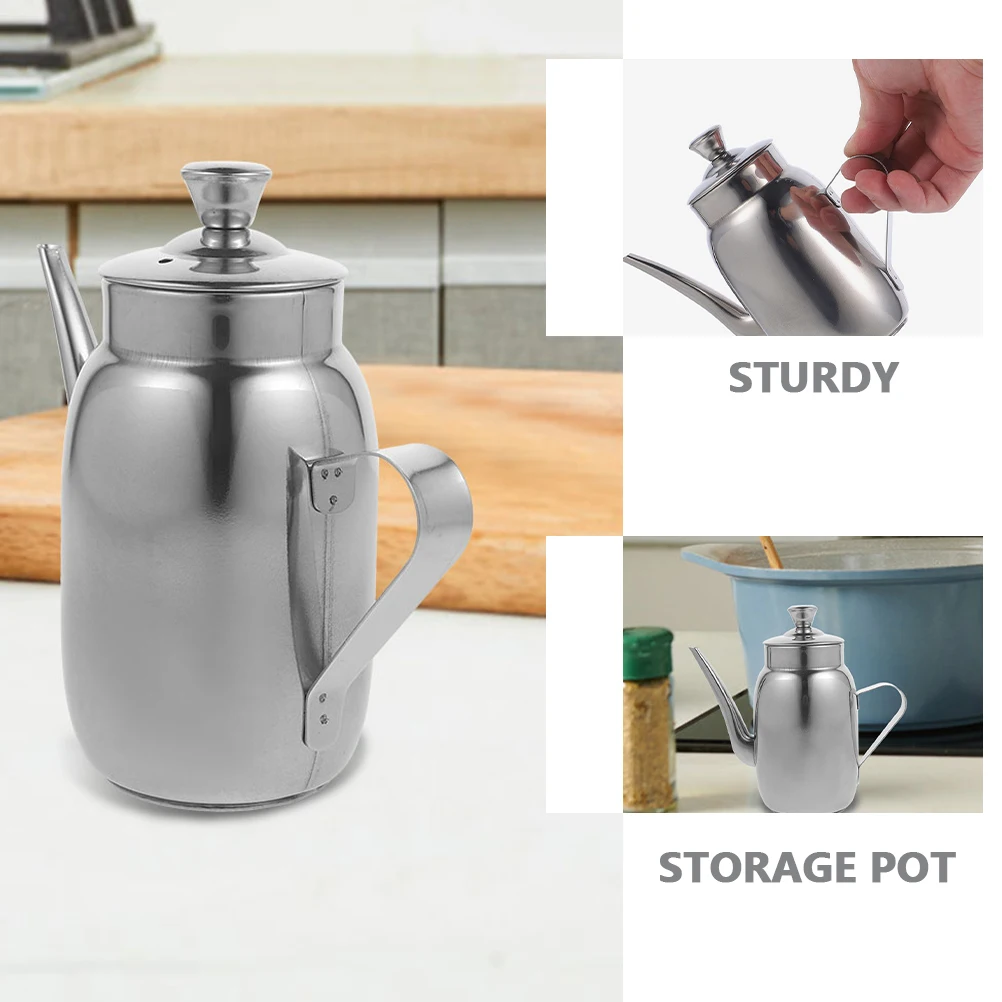 

Stainless Steel Oil Pot Grease Storage Container Thickened Anti-Slip Handle Cooking Oil Dispenser Vinegar Sauce Bottle Kitchen