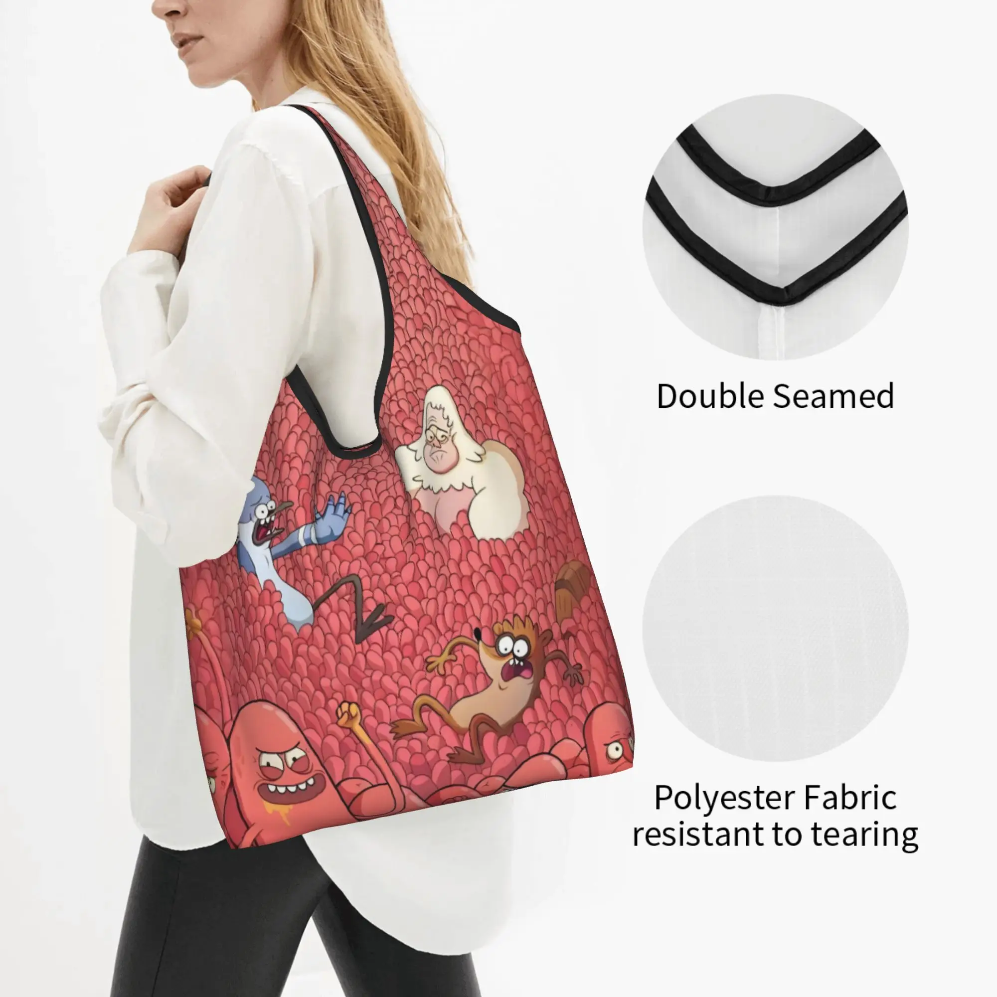 Cartoon Regular Show Animated  Grocery Shopping Tote Bag Women Fashion Vintage High Quality   Shoulder Shopper Bag  Handbag