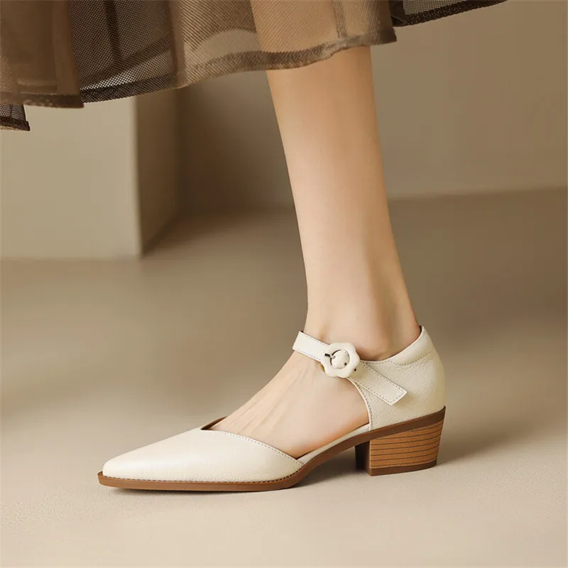 2023 New Summer Sandals Women Shoes Pointed Toe Chunky Heels Cover Toe Sandals for Women Handmade Women Sandals Zapatos De Mujer