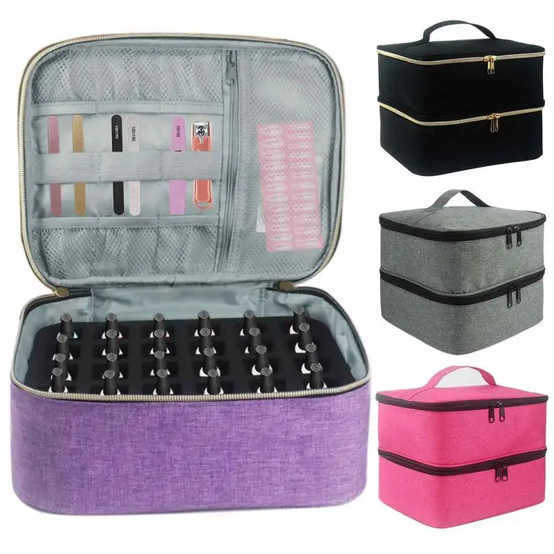 30 Grids Essential Oil Carry Bag Double-layer Nail Polish Storage Bag Manicure Sets Bag with Handle for Travel Organizer Handbag