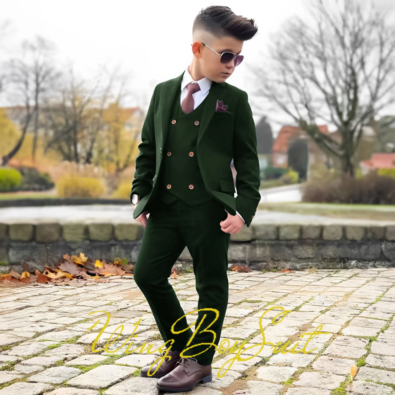 Classic Boys Suit 3 Piece Set (Jacket Pants Vest) Formal Style Blazer for Kids Wedding Tuxedo Custom Colors 2-16 Years