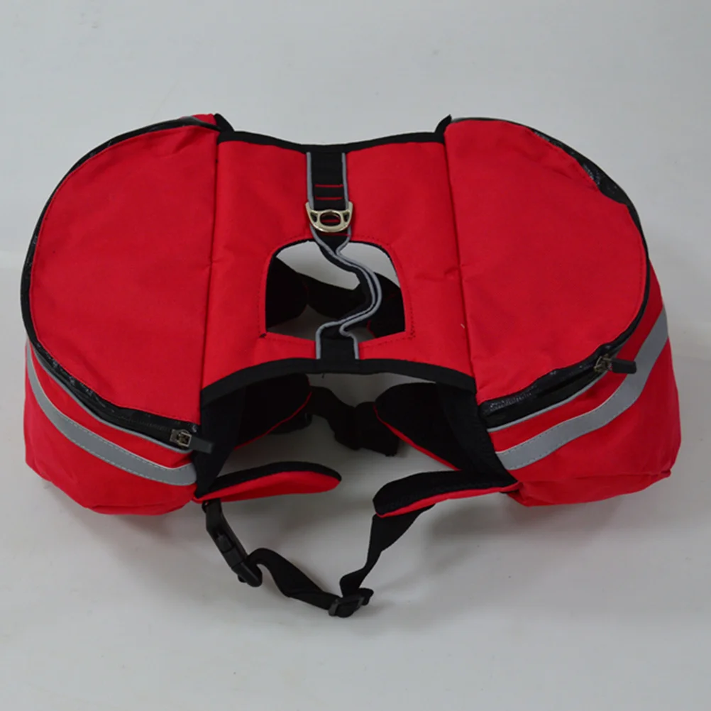 

Dog Backpack Waterproof Oxford Pet Hiking Camping Travel Saddlebag Reflective Strip Side Pockets For Snacks Keys Red Size