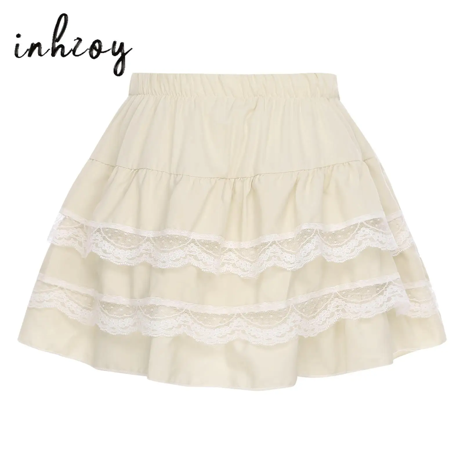 

Womens Ballet Skirt Lace Trim Tiered Layered Ruffled Puff Cake Skirts Elastic Waistband Culottes Skorts Half Slip Underskirt