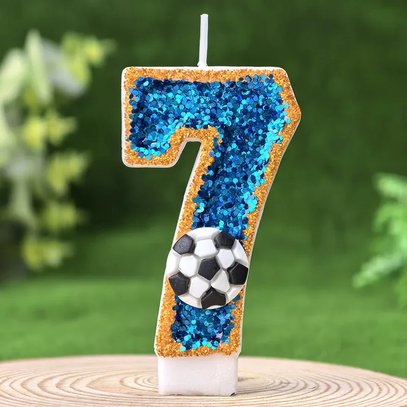 Football Children's Birthday Candles Number 0-9 Green Sparkles Birthday Creative Soccer Candle for Boy Party Cake Top Decoration