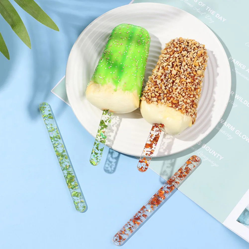

Reusable Acrylic Ice Cream Sticks Popsicle Lolly Smooth Edges Easy Hold Safe Use Homemade Ice Food Tool Kids Interaction Kitchen