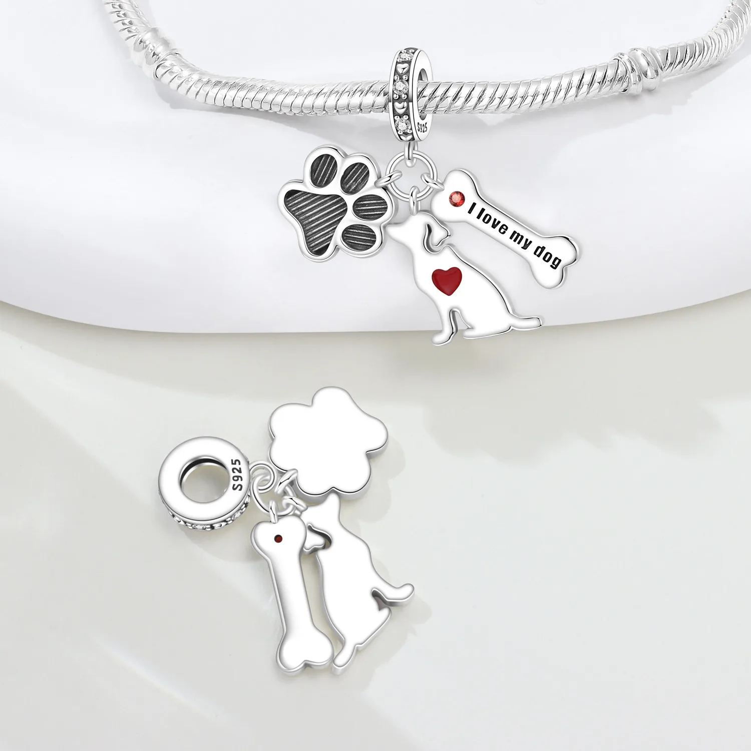 Cycuff 925 Sterling Silver Claw Print Dog Bone Animal Bead Original Pendants Bracelet Necklace Charm Jewelry DIY Trendy Gifts