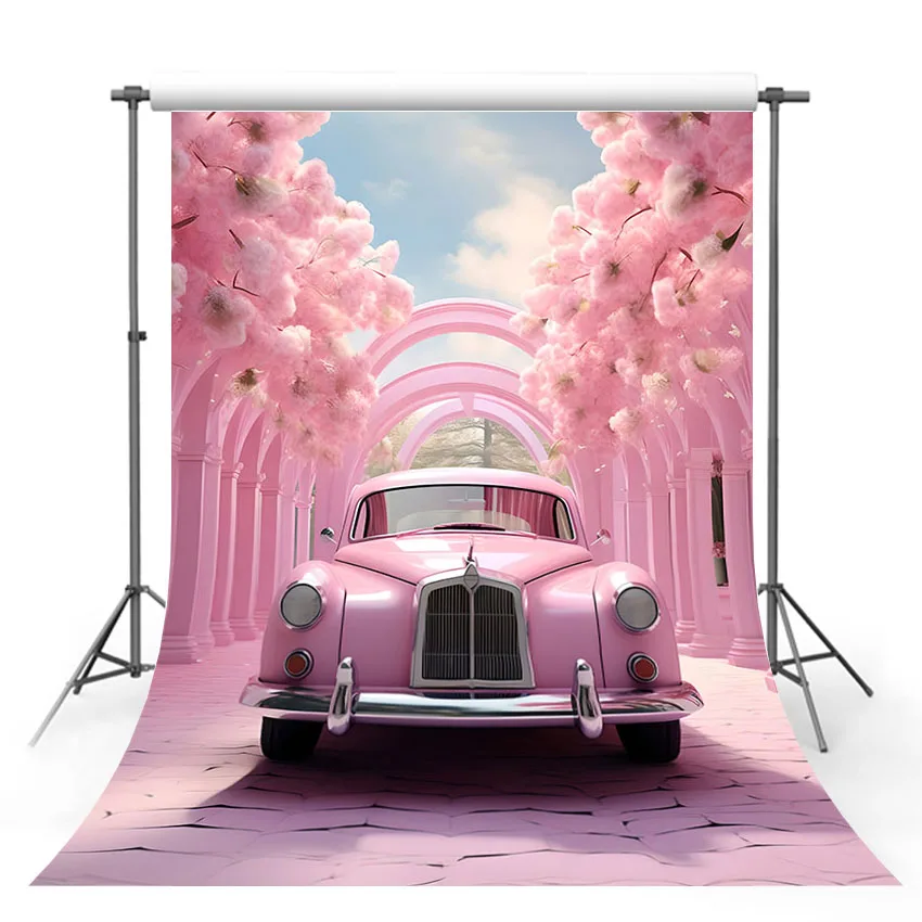 Mehofond Summer Castle Pink House Car Flower Princess Girl Birthday Party Hawaii Holiday Coconut Tree Decor Backdrop Photocall