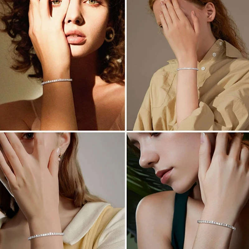 TEN CARATS 925 Sterling silver VVS1 Moissanite Tennis Bracelet Men's and women's accessories plated white gold 30-50 min D Color