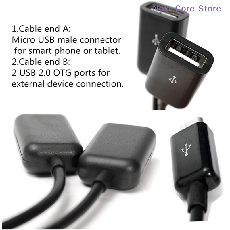 1 unidad de cable adaptador de host con concentrador OTG micro USB dual para tabletas y teléfonos inteligentes