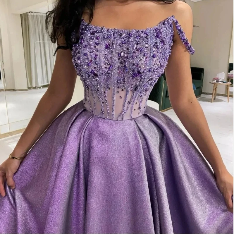 NA325 Customized Lavender Women Prom Dresses Scoop Pearls Beading A Line Long Formal Special Occasion Dress Party Evening Gown