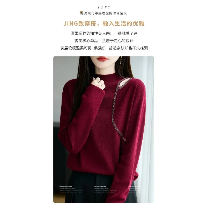 Halve coltrui gebreide wollen dieptepunt herfst winterstijl mode high-end trui met lange mouwen en holle sleutelbeen dames